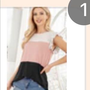 Heimish brand, ruffle sleeve , color block top ( gray/pink/black) tunic length